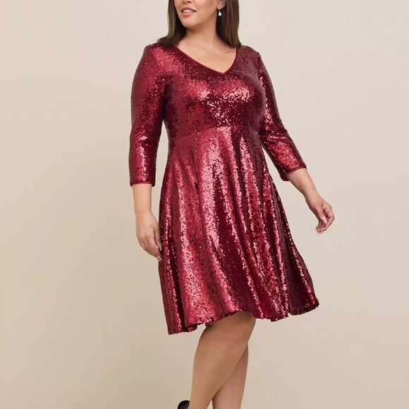 TORRID Size 0 10 12 0X Red Mini Sequins Skater Dress - Picture 1 of 12